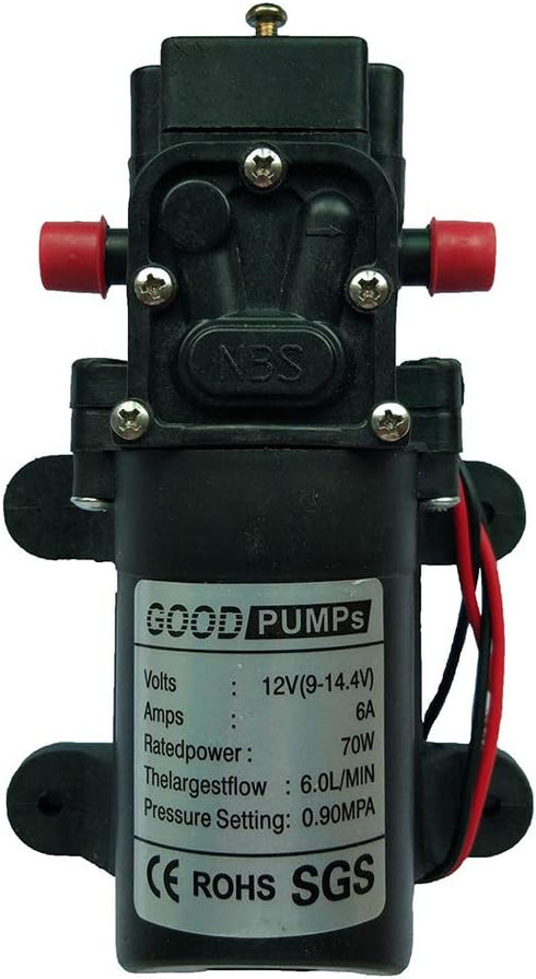 VerRich 12V Diaphragm Pump, 70W 6A Self Priming Sprayer Pump, 6 L/Min 0.9MPA 131 PSI for RV, Camper, Marine, Garden