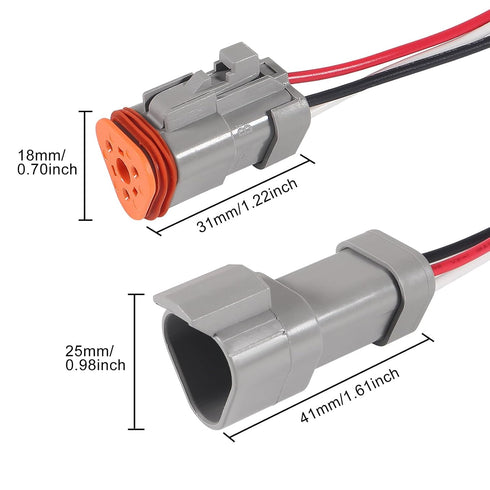 4pcs 2-Pin Waterproof DT Connector Male and Female Wire Connectors with 16AWG 105? 600V Wires and Heat Shrink Tubes, Applicable for Automotive Electrical Connections (3P)