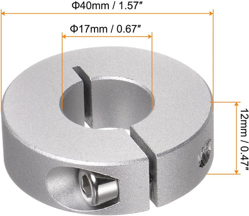 4pcs Shaft Collar 17mm Bore Aluminum Alloy Set Screw Split Clamp-On Collars, 40mm OD, 12mm Width, for Wheel Barrow Axle, Gearbox Assemblies, Machine Tools, Industry, Anodization