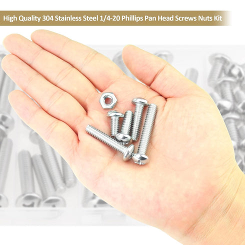 58 Pieces 304 Stainless Steel Machine Screws Nuts Assortment Kit, Phillips Pan Head, Fully Machine Thread