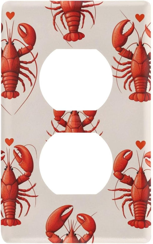 WELLDAY Lobster and Hearts Red Pattern Duplex Wall Plate, 1-Gang Duplex Device Receptacle