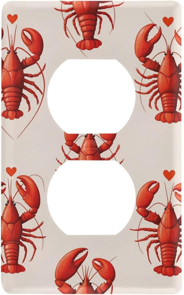 WELLDAY Lobster and Hearts Red Pattern Duplex Wall Plate, 1-Gang Duplex Device Receptacle