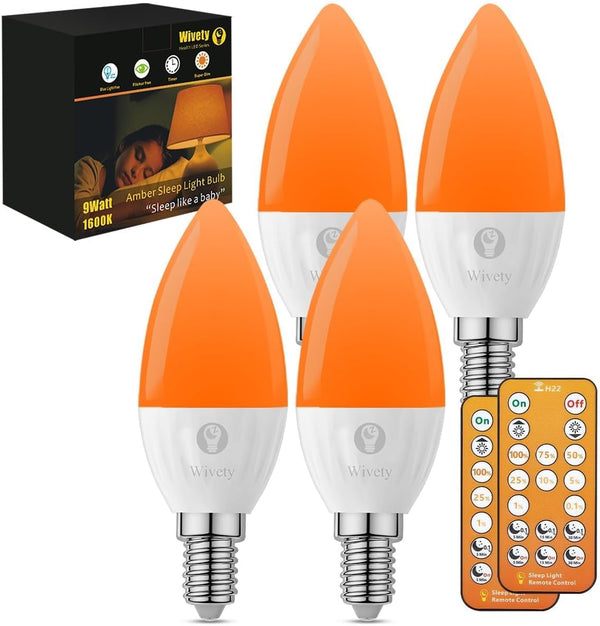 E12 Amber Sleep Light Bulbs 1600K with Remote Control, Candelabra Blue Light