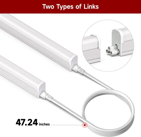 4-Pack 4FT, 20W, 6500K 2200LM, T5 LED Shop Lights Linkable Utility Fixtures for Under-Cabinet Lighting, Kitchen