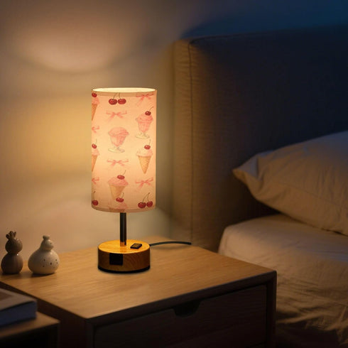 MOOCG 3 Dimmable Ice Cream Cute Bows Touch Control Table Lamp with Fabric Shade, Color Temperatures LED Desk Lamp, Eye