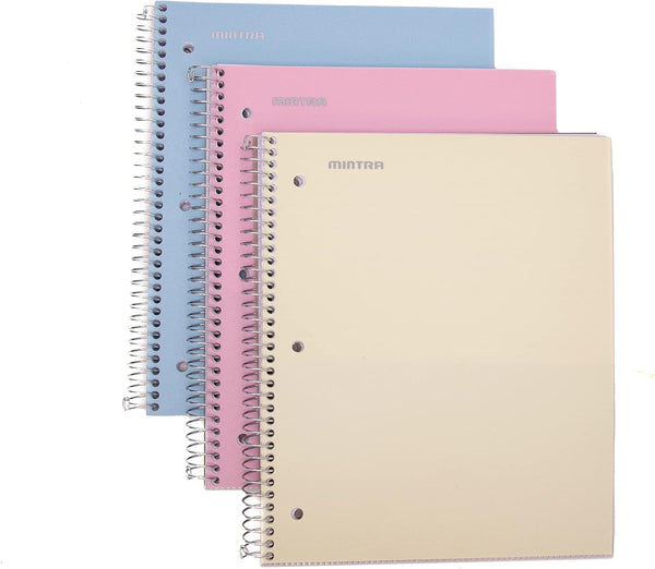 Mintra Office 3 Pack Durable Spiral Notebook, 2 Subject, College Ruled in Arctic Ice, Sun Yellow, Spring Pink