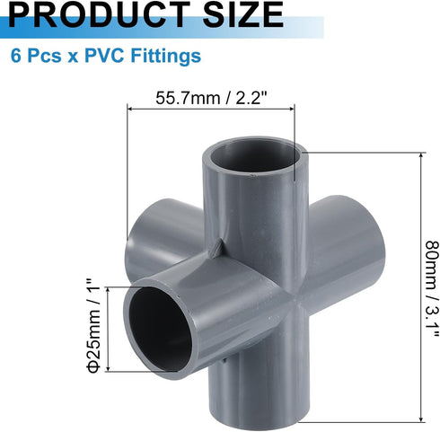 3/4" 6 5 Elbow Elbow uxcell PVC Fittings, Pcs Way Connector PVC Furniture Fittings Corner Fitting for Water Supplies