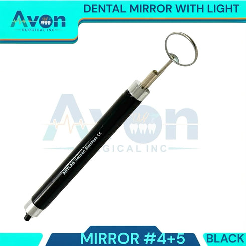 Avon Surgical #4 #5 (Set 2)) Dental Mouth Mirror Handle with LED Illumination & Mirror Head + - Anti-Fog, Teeth