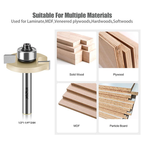 JGZUI Set,1/4" 13/64" 3/8" Slot Cutter Router Bit, ''T'' Type Bit with Bearing, Slot Router Bit Shank,Cutting Height