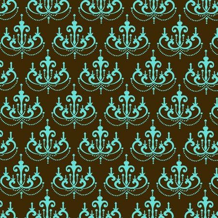 3dRose 8 Inch Elegant Aqua Blue Chandelier Damask On Brown Trendy Pattern Ceramic Tile