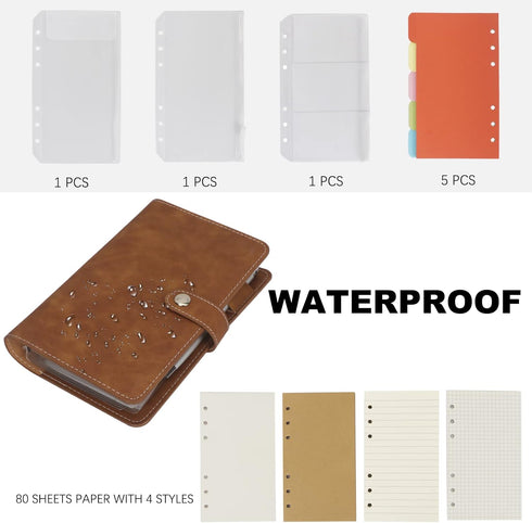 FYY Leather A6 Binder - 6 Ring Binder Notebook, Refillable Notebook A6 Planner Binder with Binder Pockets, A6 Dividers,
