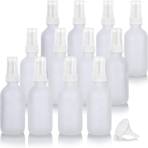 JUVITUS 2 oz Frosted Clear Glass Boston Round Pump Bottle - 12 Pack with Funnel