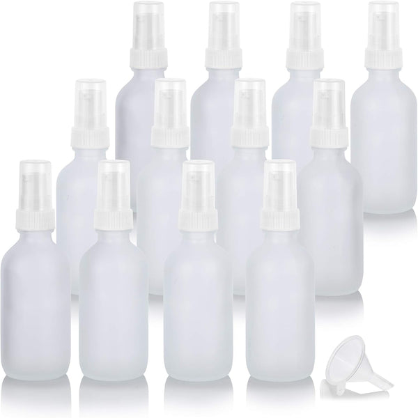 JUVITUS 2 oz Frosted Clear Glass Boston Round Pump Bottle - 12 Pack with Funnel
