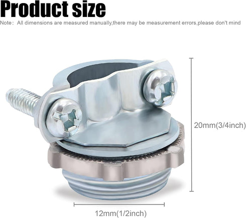 12pcs 1/2 Inch Clamp Type Cable Connectors for Metallic Conduit to Protect Cables, Silver-Zinc