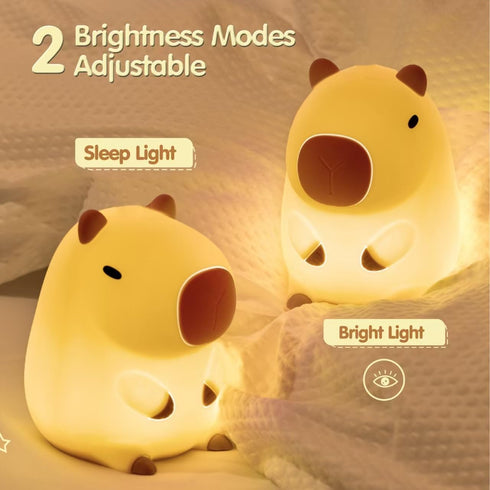 2 Dimmable, ATSUI Cute Capybara Night Light, LED Squishy Novelty Animal Lamp, Food Grade Silicone, Level Breastfeeding