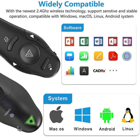 Presentation Clicker Remote for PowerPoint - RF 2.4GHz Wireless Presenter USB for Mac, Keynote, Computer, Laptop