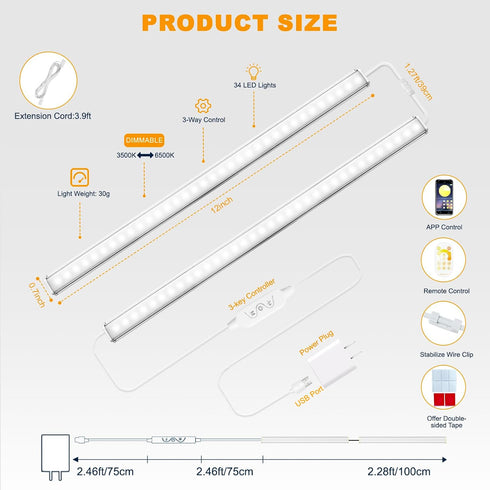 12 Inch 3 Closet, Home(2 Pack) Daymeet Under Cabinet Lights, Bright Ultra Thin LED Cabinet Lighting Under Cabinet Light