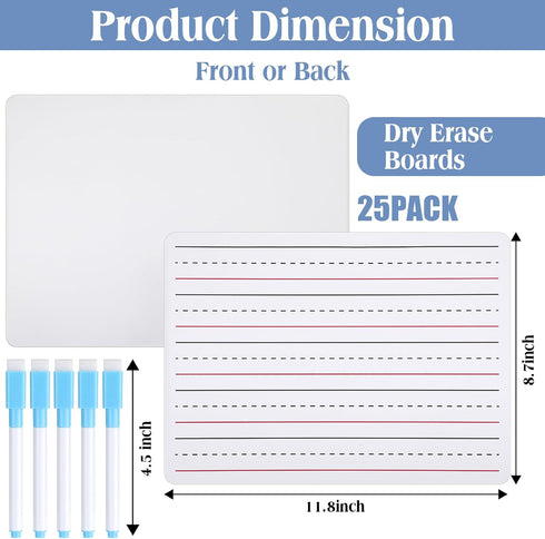 Lined Dry Erase Board Classroom with Markers 9 x 12" Double Sided Whiteboard Student Whiteboards Dry Erase Lapboards with Lines Ruled Writing Board Handwriting Practice School (25 Pcs) by ReliThick