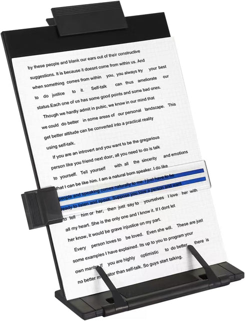 Desktop Document Holder Stand, 7 Adjustable Positions, Black Metal File Organizer for Typing, Speech, Reading