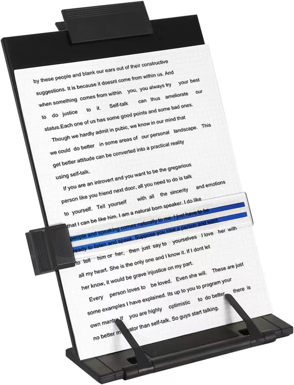 Desktop Document Holder Stand, 7 Adjustable Positions, Black Metal File Organizer for Typing, Speech, Reading
