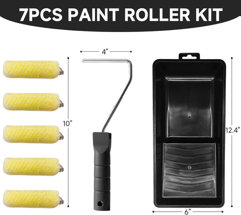 4 Inch 5 Packs Mini Paint Roller Kit - Small Paint Roller Frame, Microfiber Paint Roller Covers,Sturdy Tray, Perfect