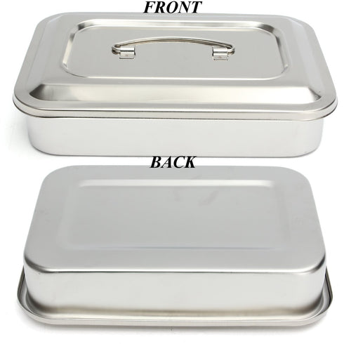 Stainless Steel Instrument Tray Organizer Holder with Lid and Handle Grip