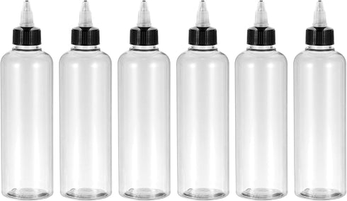 PATIKIL 8oz Plastic Dispensing Bottle, 6Pcs Squeeze Empty Bottles with Black Twist Cap for Liquids, Inks, Oils, Sauces