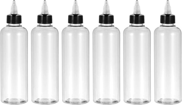 PATIKIL 8oz Plastic Dispensing Bottle, 6Pcs Squeeze Empty Bottles with Black Twist Cap for Liquids, Inks, Oils, Sauces