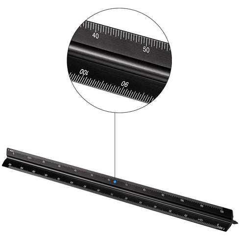 Leinuosen 6 Set 12 Inch Pcs Triangular Ruler Engineering Scale Aluminum Architect Drafting Ruler Metal Protractor