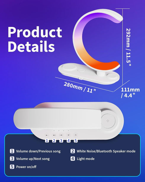 KEIWRLIGHT 4 1 24 16M+ in Bluetooth Speaker Night Light with Wireless Charger, Atmosphere Lamp with Soothing Sounds