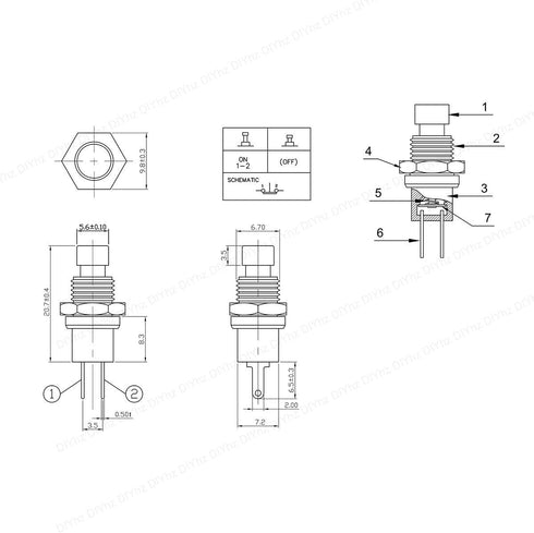 Momentary Push Button Switch, 1A 250VAC SPST Mini Pushbutton Switches, Normal Closed (NC), Black & Red Cap, 20pcs