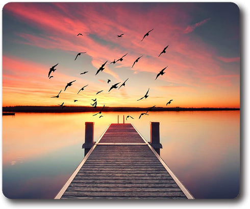 Mouse Pad A Wooden Pier on The Pond at Sunset, Non-Slip Rubber Mousepad