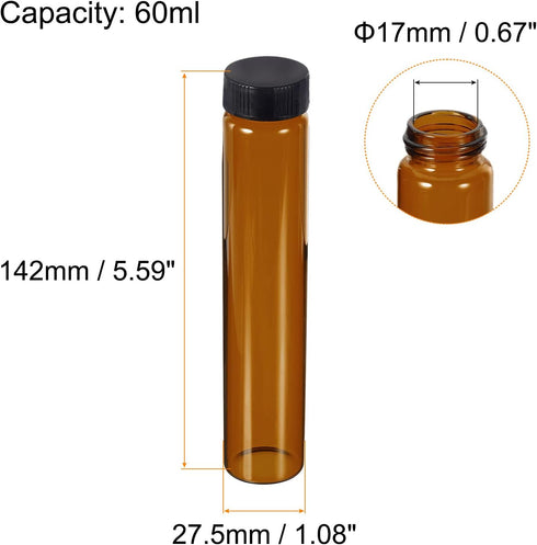PATIKIL 10 Pack 60mL Round Glass Reagent Media Bottle with Plastic Screw Cap for Lab, Brown