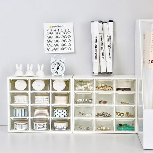 Mini Desktop Drawer Box, 12 Compartments Plastic Desk Organizer for Office, School, Jewelry Storage