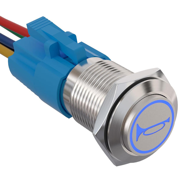 APIELE 19mm 12V Momentary Speaker Horn Push Button Toggle Switch with Pre-Wiring Socket for Car Auto Motor (Blue)