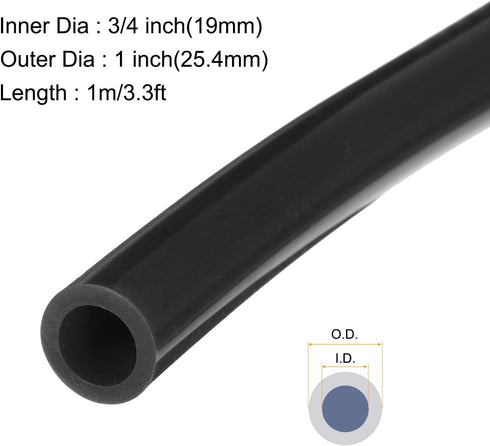 1m (3.3ft) 19mm (3/4") ID x 25.4mm (1") OD Black Silicone Tubing, Industrial Plastic Hoses for Pump Siphoning