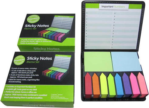 Cute Paper Boxed Self Sticky Notes Set, 2000 Pages Colorful Tape Flags, Arrow Flags, Memo Pads, 12 Colors with Holder
