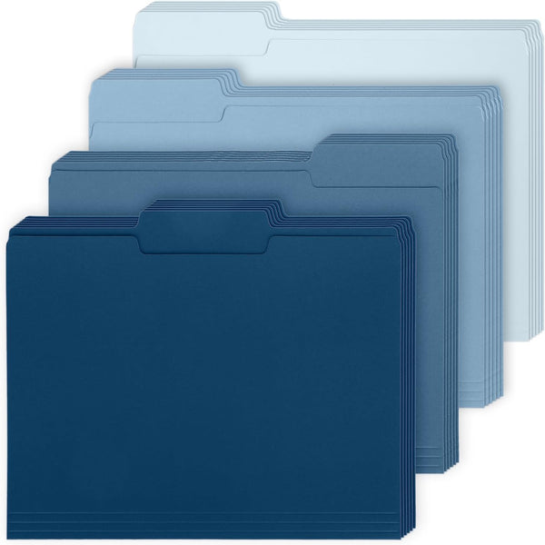 Whaline 24 Pack Dusty Blue File Folders, Letter Size 4 Colors Gradient Blue File Pockets with 1/3 Cut Tab for Home