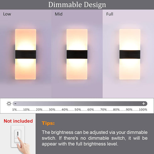 Dimmable 12W Lightess Modern Wall Sconce Sconce Wall Lighting Black Indoor Wall Lamp Acrylic Wall Mounted Lighting