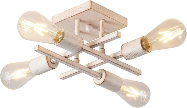Industrial 4-Light Semi Flush Mount Ceiling Light Fixture, Modern White Gold Chandelier