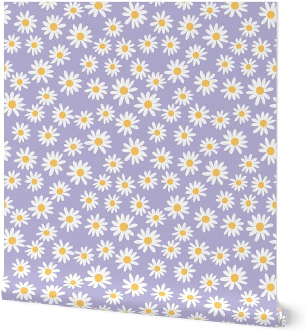 Spoonflower Peel & Stick Wallpaper 3ft x 2ft - Floral Daisies Mini