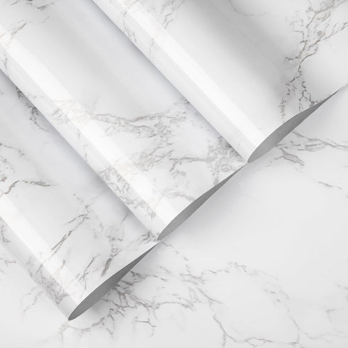 practicalWs Marble Contact Paper, 15.7inch 118.1inch White Marble Wallpaper, Waterproof Self Adhesive Removable for