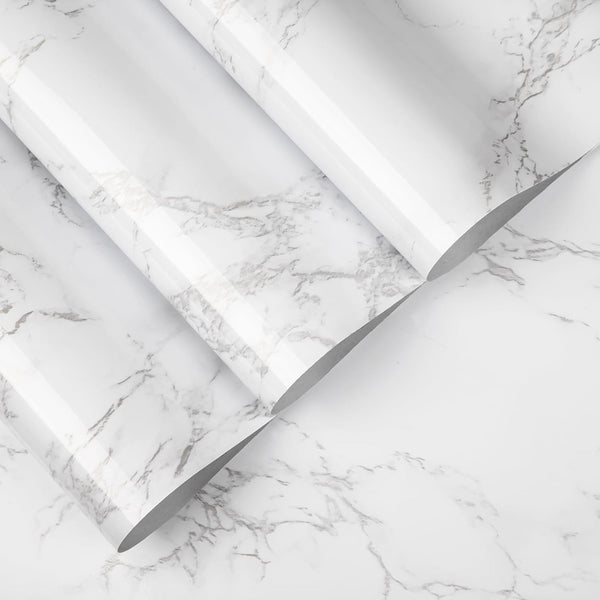 practicalWs Marble Contact Paper, 15.7inch 118.1inch White Marble Wallpaper, Waterproof Self Adhesive Removable for