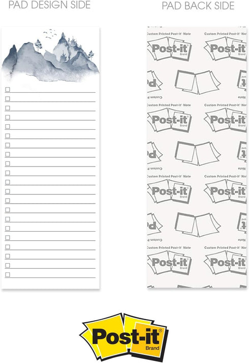 Watercolor Mountain Range Sticky Note Assortment/Set of 3 Blue Landscape Note Pads / 3" x 8" Daily Task Trackers / 50 Sheets Per Pad/Made in USA