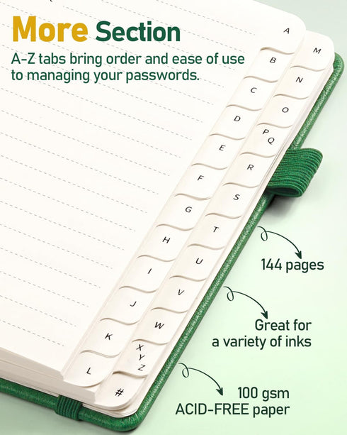 WEMATE Password Book - Alphabetical Tabs, Spiral Password Keeper for Seniors, Internet Password Notebook, 4.7''x 6''