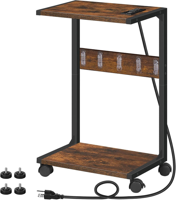 HOOBRO Computer Tower Stand - 2-Tier PC Stand with Charging Station and Locking Caster Wheels for Home Office