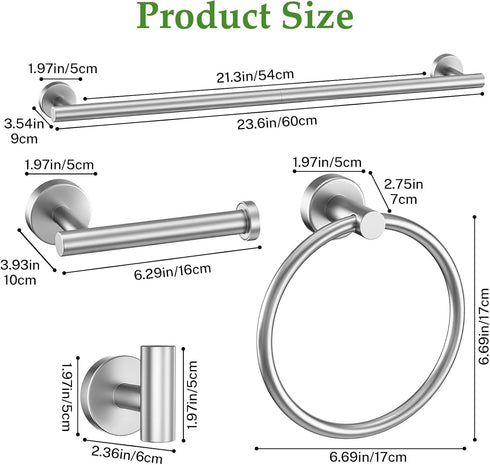 5-Piece Set Set 23.6 Towel Bar Brushed Nickel Bathroom Hardware Include Towel Bar Towel Ring Paper Towel Holder Coat