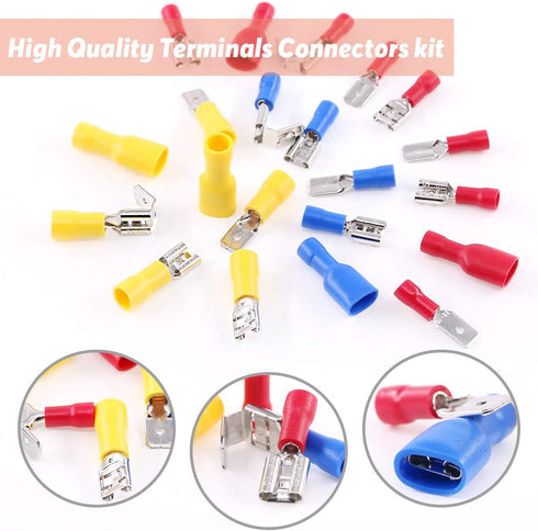 Hilitchi 255Pcs Fully Insulated Female/Male Spade Quick Wire Crimp Terminals Connectors Kit, 22-16/16-14/12-10AWG