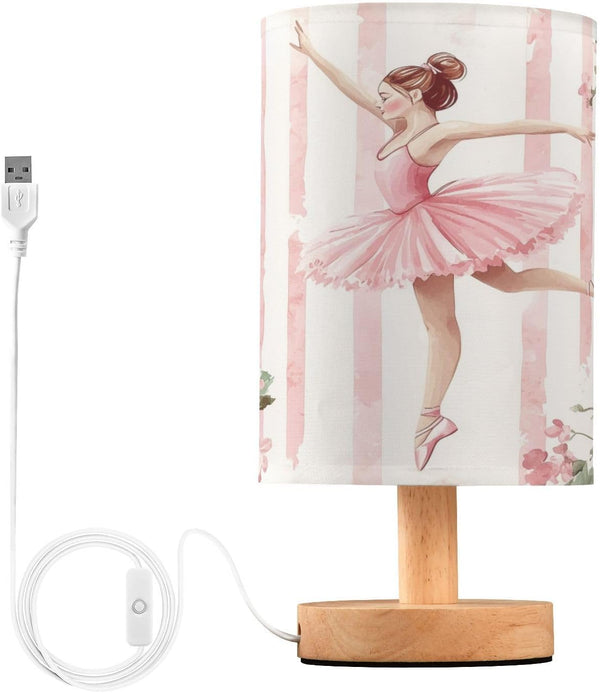 LFICRTAN Table LED Lamps Pink Ballerina Pattern Bedroom Night Light Bedside Lamps with