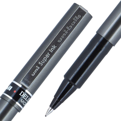 Uni-ball 60025 Deluxe Stick Roller Ball Pen, Micro 0.5mm, Black Ink, Metallic Gray Barrel, Dozen